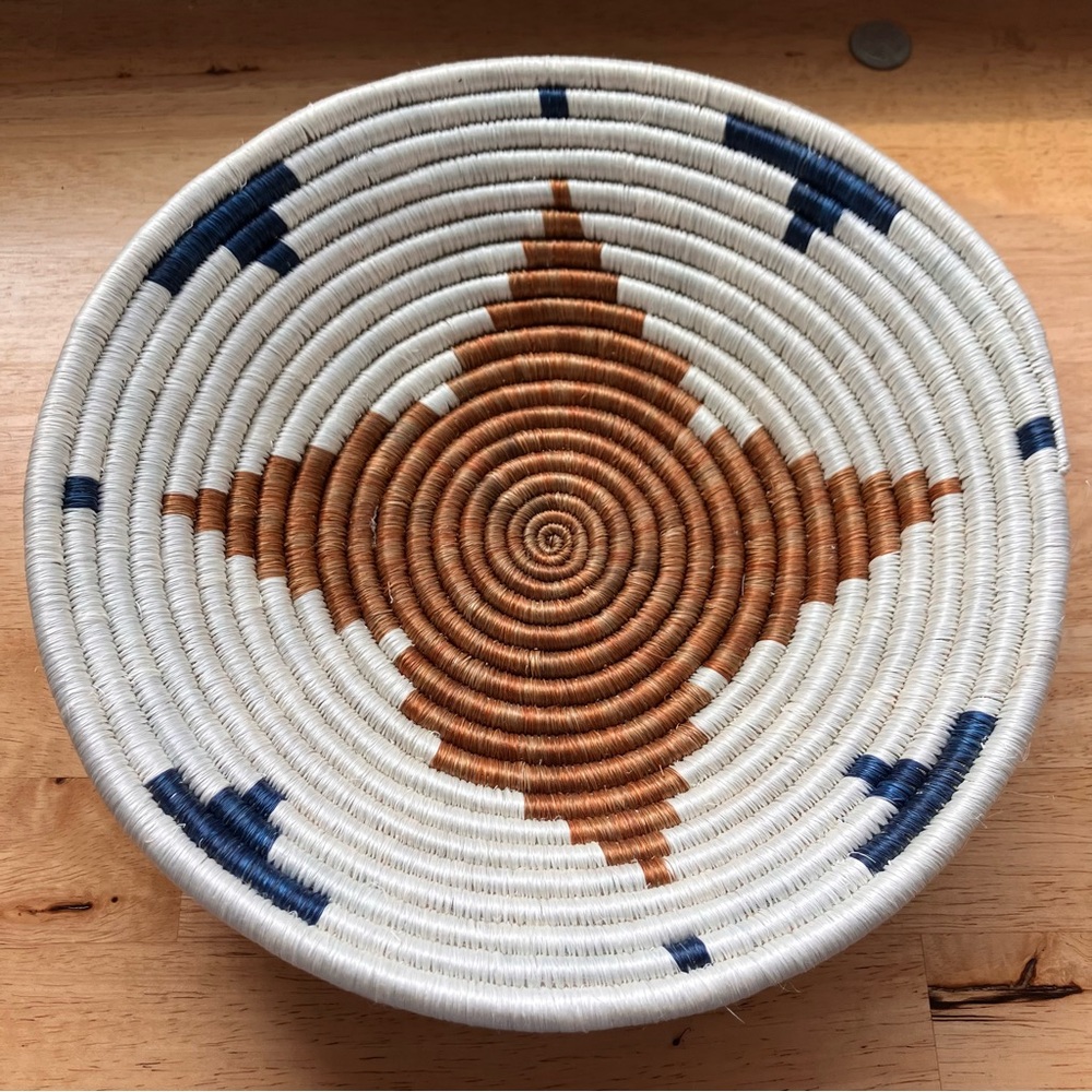Handwoven African White and Brown Basket
